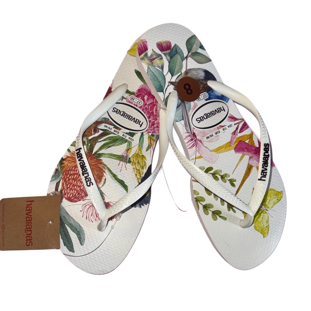 **SOLD** Havaianas Slim Flora Flip Flop Floral Thong Sandals Women's Size 7/8 - Picture 3 of 12